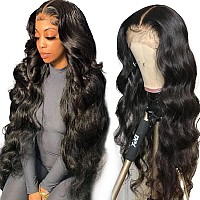 Yamikk 28 Inch 13X5 Hd Full Lace Front Wigs Human Hair Pre Plucked With Baby Hair 180 Density Body Wave Wigs For Women Natural F