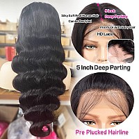 Yamikk 28 Inch 13X5 Hd Full Lace Front Wigs Human Hair Pre Plucked With Baby Hair 180 Density Body Wave Wigs For Women Natural F