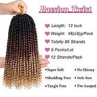 Leeven 8 Packs Ombre Brown Pretwisted Passion Twist Crochet Hair With Curly Ends 12 Inch 1B3027 Pre Looped Passion Twists Croc