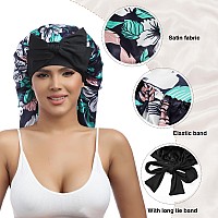 Awaytr Long Satin Bonnet For Braids Elastic Silk Hair Bonnets For Sleeping Night Cap Stretchy Tie Band For Womenflower D