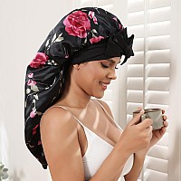 Awaytr Long Satin Bonnet For Braids Elastic Silk Hair Bonnets For Sleeping Night Cap Stretchy Tie Band For Womenflower C