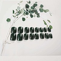 Riicfdd 24 Pcs Square Press On Nails Short Fake Nails Nude Acrylic False Nails Extra Short Blackish Green Artificial Nails Gloss