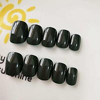 Riicfdd 24 Pcs Square Press On Nails Short Fake Nails Nude Acrylic False Nails Extra Short Blackish Green Artificial Nails Gloss