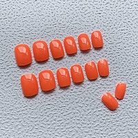 Riicfdd 24 Pcs Square Press On Nails Short Fake Nails Nude Acrylic False Nails Extra Short Orange Artificial Nails Glossy Solid