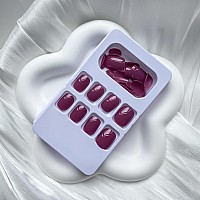 Riicfdd 24 Pcs Square Press On Nails Short Fake Nails Nude Acrylic False Nails Extra Short Purplish Red Artificial Nails Glossy