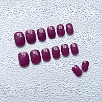 Riicfdd 24 Pcs Square Press On Nails Short Fake Nails Nude Acrylic False Nails Extra Short Purplish Red Artificial Nails Glossy