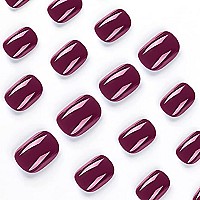 Riicfdd 24 Pcs Square Press On Nails Short Fake Nails Nude Acrylic False Nails Extra Short Purplish Red Artificial Nails Glossy