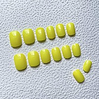 Riicfdd 24 Pcs Square Press On Nails Short Fake Nails Nude Acrylic False Nails Extra Short Yellow Artificial Nails Glossy Solid