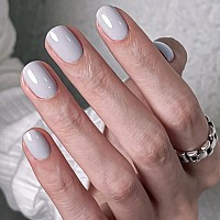 Riicfdd 24 Pcs Square Press On Nails Short Fake Nails Nude Acrylic False Nails Extra Short Grayish White Artificial Nails Glossy