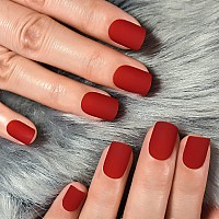 Elevenail Rubber Matte Red Press On Nails Short Squoval Soild Color False Acrylic Nail Art Tips Salon Women Girls Diy Manicure D