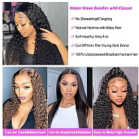 Wet And Wavy Bundles With Closure Water Wave 3 Bundles With 4X 4 Transparent Swiss Free Part Lace Closure Water Wave Hair Extens