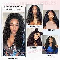 Gemmrnny Human Hair Bundles Deep Water Wave Unprocessed Curly Bundles Human Hair 1 Bundle Water Wave Wet And Wavy Bundles Natu