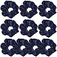 Sufermoe 10 Pcs Satin Silk Hair Scrunchies Navy Blue Hair Ties For Women And Girls Hair Accessories For Different Hairstyles