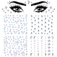 Oiiki 4 Sheets Star Face Eye Stickers Star Jewelry Eye Body Sticker Acrylic Crystal Face Gems Halloween Moon Pearls Butterfly