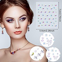 Oiiki 4 Sheets Star Face Eye Stickers Star Jewelry Eye Body Sticker Acrylic Crystal Face Gems Halloween Moon Pearls Butterfly