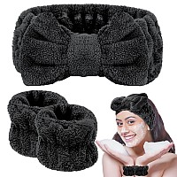 Besarme 3 Pieces Face Wash Headband And Wristband Set Spa Headband Makeup Skincare Headbands Hair Accessories For Women Wrist To