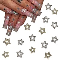 Baoximong 20 Pcs Nail Art Charms Star Nail Charms For Acrylic Nails 3D Shiny Nail Art Supplies Gold Silver Nail Gems Crystals Je