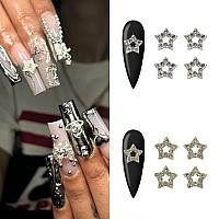 Baoximong 20 Pcs Nail Art Charms Star Nail Charms For Acrylic Nails 3D Shiny Nail Art Supplies Gold Silver Nail Gems Crystals Je