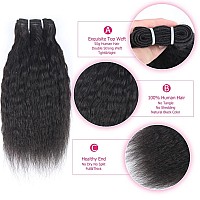 Odir Kinky Straight Bundles With Closure Brazilian Human Hair Unprocessed 9A Yaki Straight Virgin Hair 3 Bundles With 4X4 Lace C