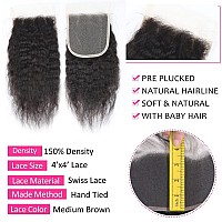 Odir Kinky Straight Bundles With Closure Brazilian Human Hair Unprocessed 9A Yaki Straight Virgin Hair 3 Bundles With 4X4 Lace C