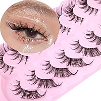 Manga Lashes Fox Eye False Eyelashes Natural Look Faux Mink Lashes Clear Band Spicky Wispy Eyelashes Cat Eye Strip Lashes Pack 7