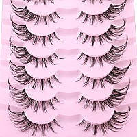 Manga Lashes Fox Eye False Eyelashes Natural Look Faux Mink Lashes Clear Band Spicky Wispy Eyelashes Cat Eye Strip Lashes Pack 7