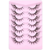 Manga Lashes Fox Eye False Eyelashes Natural Look Faux Mink Lashes Clear Band Spicky Wispy Eyelashes Cat Eye Strip Lashes Pack 7