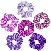 Sufermoe 6 Pcs Satin Silk Hair Scrunchies Soft Hair Ties For Women And Girls 45 Inch Hair Bands Assorted Purple