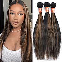 Haha Brown Highlight Ombre Human Hair Bundles Brazilan Straight 3 Bundles Human Hair18 20 22 Inch 12A Unprocessed Remy Virgin