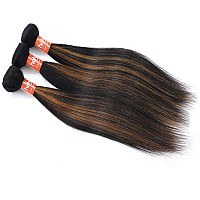 Haha Brown Highlight Ombre Human Hair Bundles Brazilan Straight 3 Bundles Human Hair18 20 22 Inch 12A Unprocessed Remy Virgin