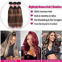 Haha Brown Highlight Ombre Human Hair Bundles Brazilan Straight 3 Bundles Human Hair18 20 22 Inch 12A Unprocessed Remy Virgin