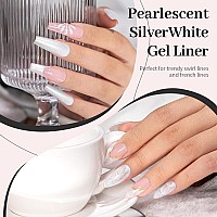 Rarjsm Pearl White Gel Liner Nail Art Pearlescent Silver Shell Glitter Swirl Effect Gel Nail Polish 8Ml Build In Thin Brush Pain