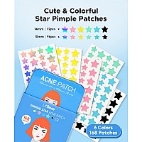 Litbear Acne Patch With Tea Tree Centella Oil 168 Hydrocolloid Dots In 6 Colors For Face Cute Star Pimple Stickers