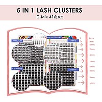 416Pcs D Curl Lash Clusters Lankiz Diy Lash Extension 5 In 1 Individual Lashes Ultralarge Capacity Cluster Lashes Wide Stem