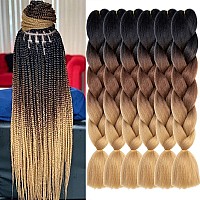 Xtrend 6 Pcs Ombre Jumbo Braiding Hair Extension 24 Inch 3 Tone Jumbo Box Braiding Hair Jumbo Braid Synthetic Hair For Braiding