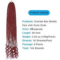 8 Packs 30 Inch Crochet Box Braids Hair With Curly Ends Pre Looped Crochet Braids Box Braids Crochet Hair Burgundy Goddess Box B