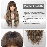 Haircube Brown With Blonde Highlight Wig Long Curly Wig With Bangs Brown Wig Natural Appearance Heatresistant Synthetic Wig Sui