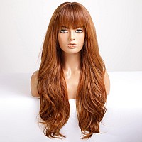 Haircube Orange Synthetic Womens Wig Layered Wigs With Bangs Long Wavy Heat Resistant Natural Wigs