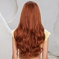 Haircube Orange Synthetic Womens Wig Layered Wigs With Bangs Long Wavy Heat Resistant Natural Wigs