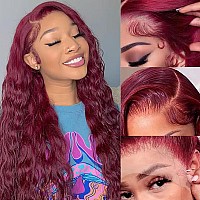 Fashion Plus 99J Loose Wave Lace Front Wigs Human Hair Pre Plucked 180 Density 13X4 Hd Transparent Burgundy Loose Deep Wave Ful