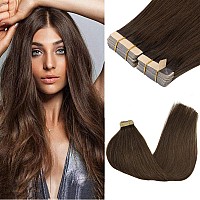 Goo Goo Tape In Hair Extensions Human Hair 4A Chocolate Brown 18Inch 100G 40Pcs Thick Ends Straight Seamless Tape In Invisib