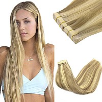 Goo Goo Tape In Hair Extensions Human Hair 1622 Light Blonde Highlighted Golden Blonde 16Inch 100G 40Pcs Thick Ends Straight