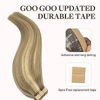 Goo Goo Tape In Hair Extensions Human Hair 1622 Light Blonde Highlighted Golden Blonde 16Inch 100G 40Pcs Thick Ends Straight