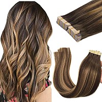 Goo Goo Tape In Hair Extensions Human Hair 4274 Balayage Chocolate Brown To Caramel Blonde 18Inch 100G 40Pcs Thick Ends Str