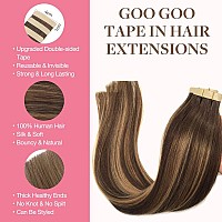 Goo Goo Tape In Hair Extensions Human Hair 4274 Balayage Chocolate Brown To Caramel Blonde 18Inch 100G 40Pcs Thick Ends Str