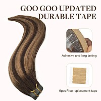 Goo Goo Tape In Hair Extensions Human Hair 4274 Balayage Chocolate Brown To Caramel Blonde 18Inch 100G 40Pcs Thick Ends Str