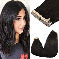 Goo Goo Tape In Hair Extensions Human Hair 1B Natural Black 14Inch 100G 40Pcs Thick Ends Straight Seamless Tape In Invisible