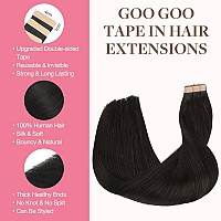 Goo Goo Tape In Hair Extensions Human Hair 1B Natural Black 14Inch 100G 40Pcs Thick Ends Straight Seamless Tape In Invisible