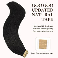 Goo Goo Tape In Hair Extensions Human Hair 1B Natural Black 24Inch 100G 40Pcs Thick Ends Straight Seamless Tape In Invisible