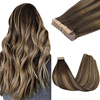 Goo Goo Tape In Hair Extensions Human Hair 4264 Balayage Chocolate Brown To Honey Blonde 24Inch 100G 40Pcs Thick Ends Strai